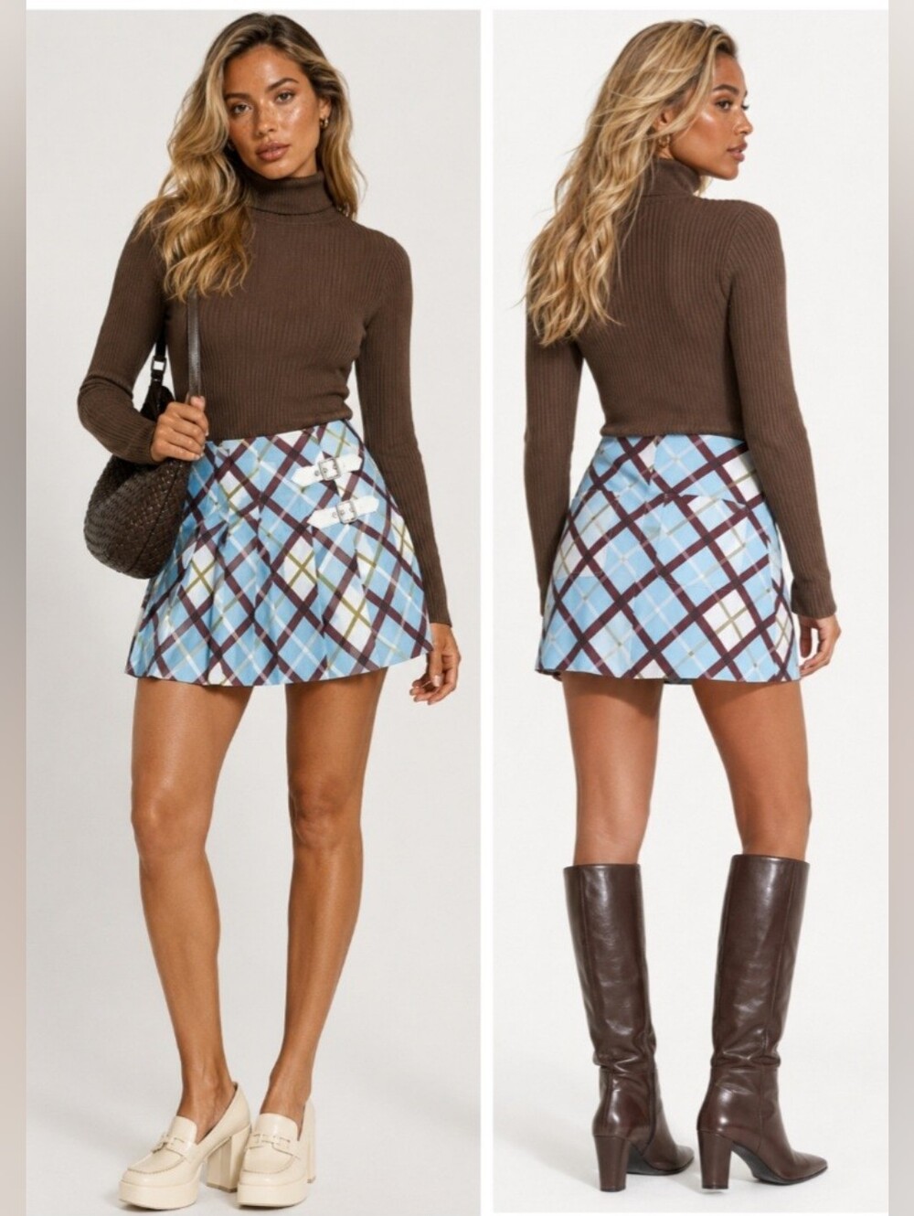 NWT Marc by Marc Jacobs Plaid Mini Skirt Buckle Detail Cotton Poplin Pleated
